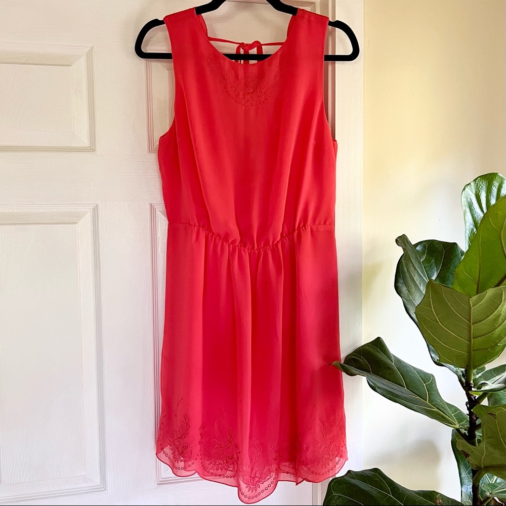 ASOS Backless Coral Red Sleeveless Dress, Eyelet + Scalloped Detailing, M/L sz 8